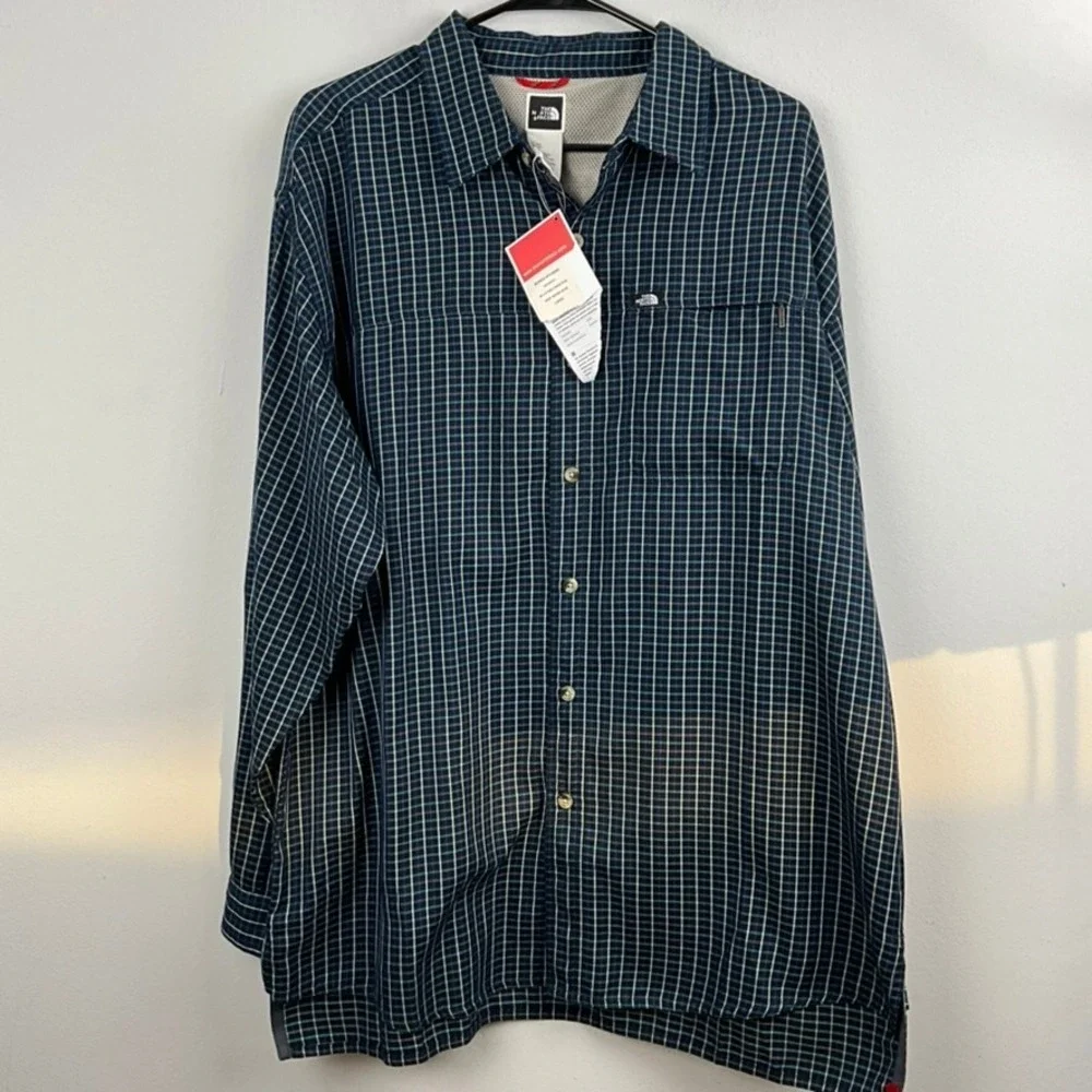 The North Face Mens Plaid Long Sleeve Button Up Shirt‎ Green Blue Size L